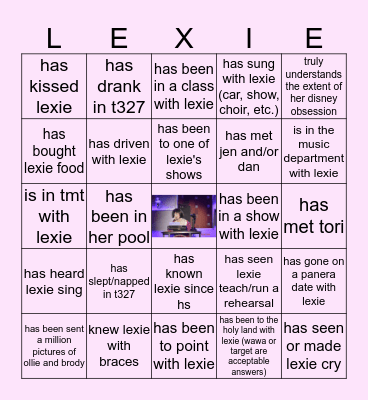 Lexie Bingo Card