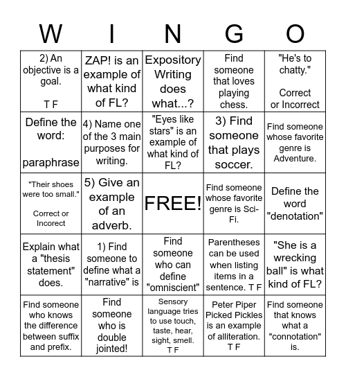 WR-INGO! Bingo Card