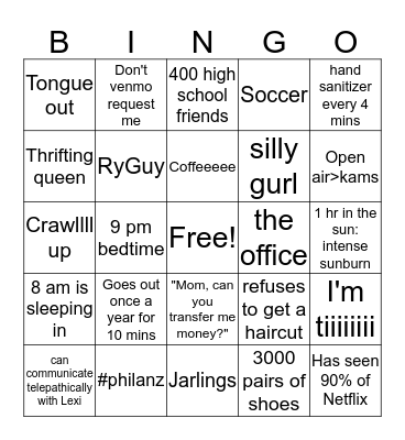 Maddie Bingo Card