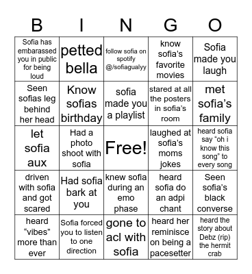 Being Friends With Sofia Gualy Bingo Card