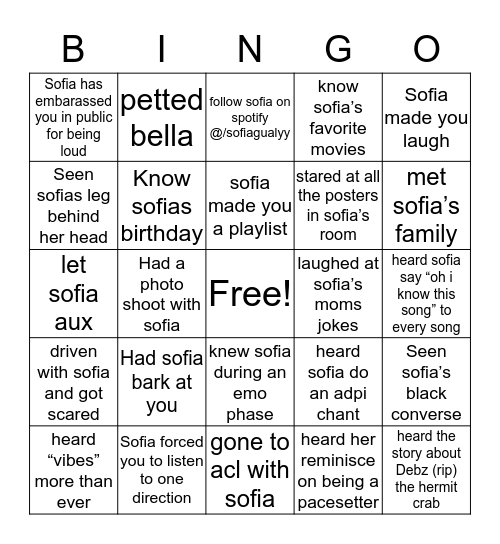 Being Friends With Sofia Gualy Bingo Card