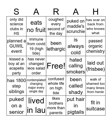 SARBEAR HUTCH Bingo Card