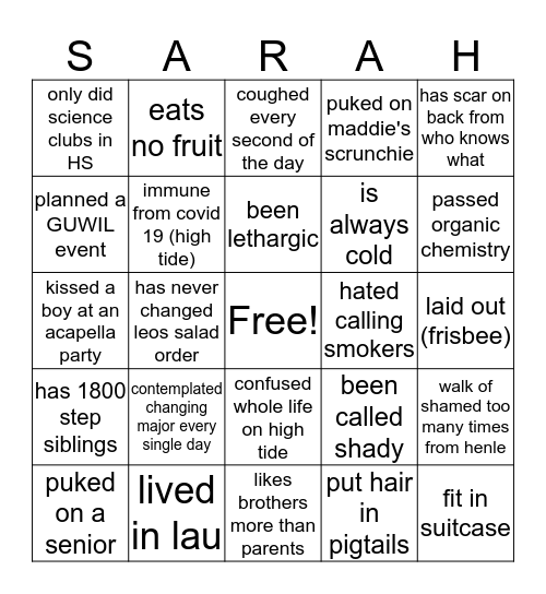 SARBEAR HUTCH Bingo Card