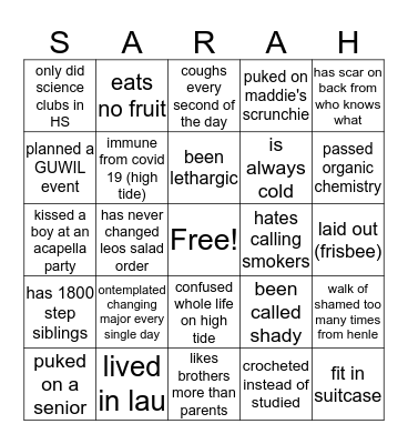 SARBEAR HUTCH Bingo Card