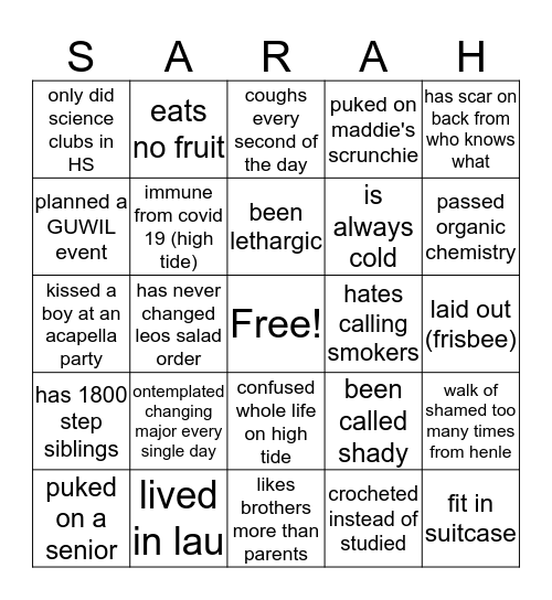 SARBEAR HUTCH Bingo Card