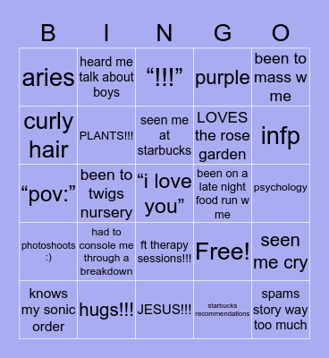 RACHEL’S BORED BINGO !!! Bingo Card