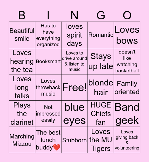 Hannah Bingo Card