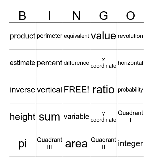 Math Vocab Review Bingo Card