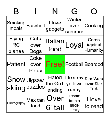 Craig's Bingo Card