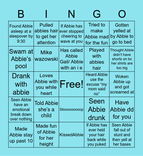 Abbie Bingo Card