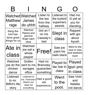 Sfa bingo Card