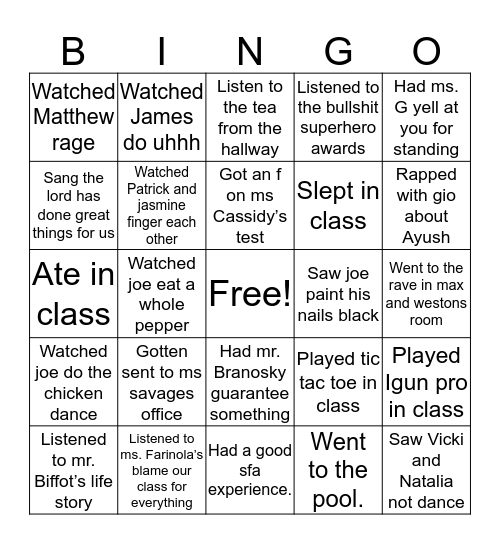 Sfa bingo Card