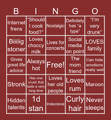 Hannah's Bingo Card