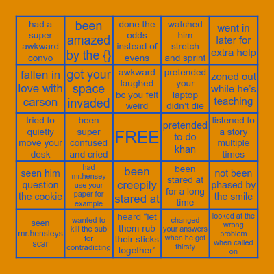 algebra 1 Bingo Card