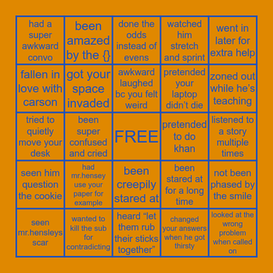 algebra 1 Bingo Card