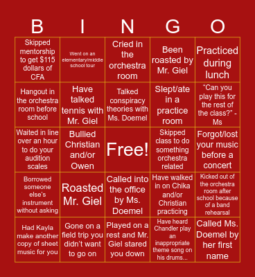 Lassiter Orchestra Edition Bingo Card