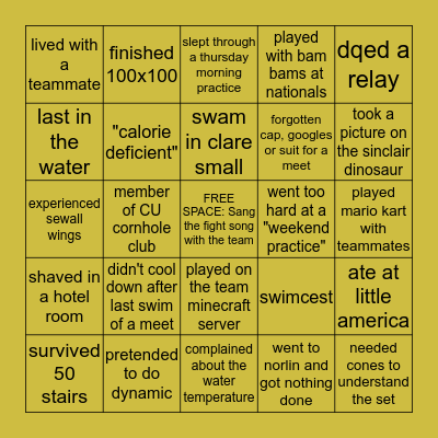 CU SWIM AND DIVE Bingo Card
