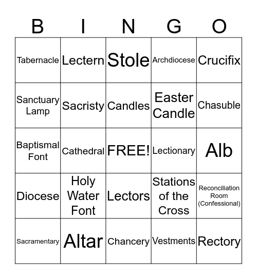 Places in the Catholic Church Bingo Card
