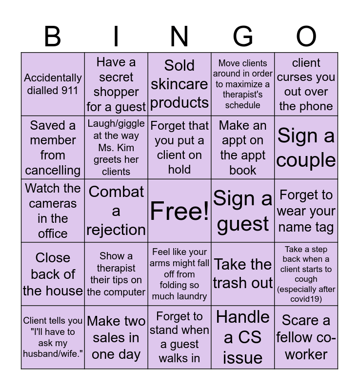 Massage Envy Bingo (FDA Style) Bingo Card