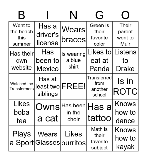 Back-to-School Bingo Card
