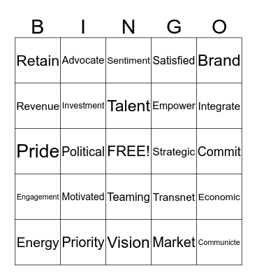 Buzzword Bingo  Bingo Card