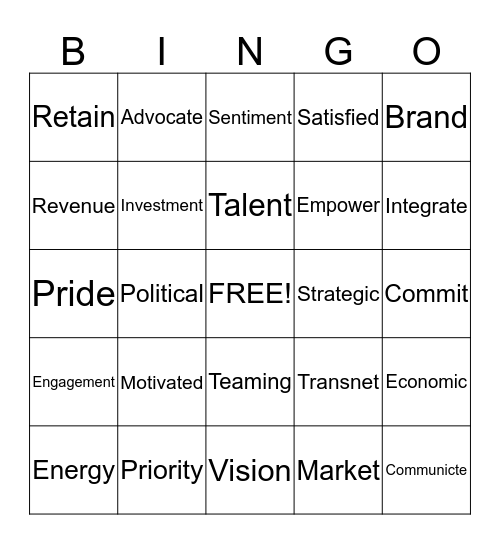 Buzzword Bingo  Bingo Card