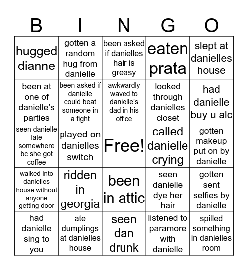 knowing Danielle Bingo Card