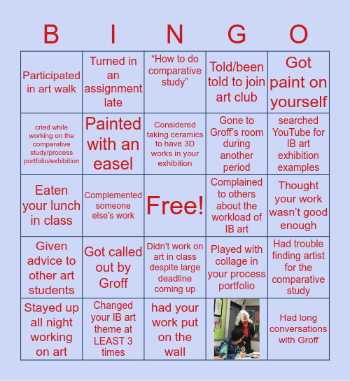 IB art Bingo Card