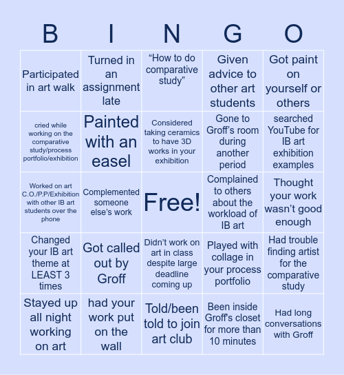 IB Art: Bingo Card