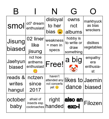 bingo with mochisungsbae Bingo Card