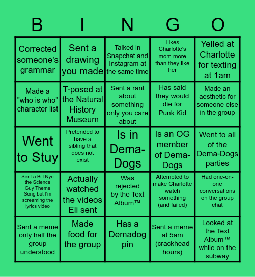 Dema-Dogs Bingo!!!! Bingo Card