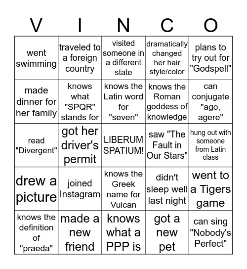 LATIN II VINCO! Bingo Card