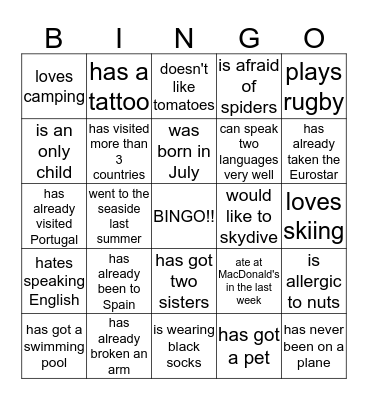 Ice breaker: Find someone who... Bingo Card