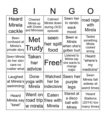 BEING MIRELAS FRIEND Bingo Card