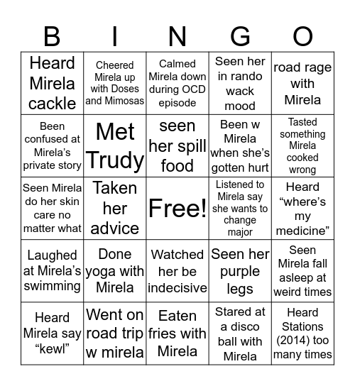 BEING MIRELAS FRIEND Bingo Card