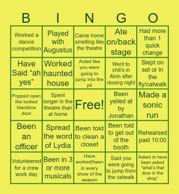 SFHS Theatre Bingo Card
