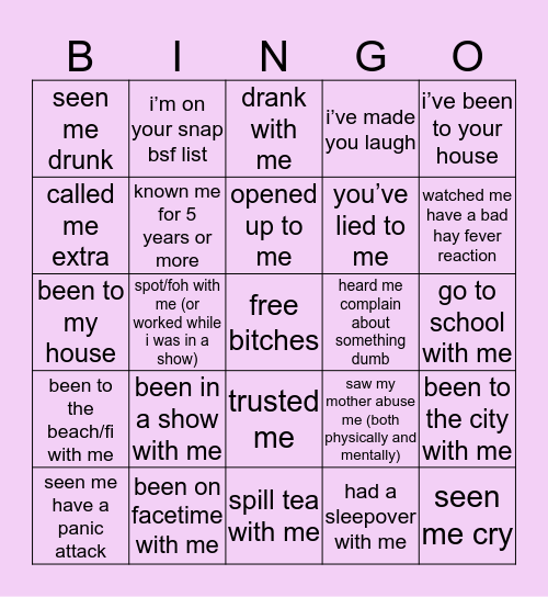 court’s bingo 🥺🥰 Bingo Card