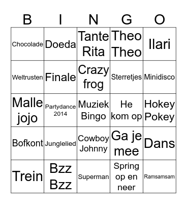 Muziek Bingo Card