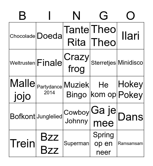 Muziek Bingo Card