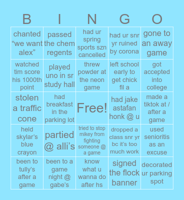 senior class of ‘20 bingo Card