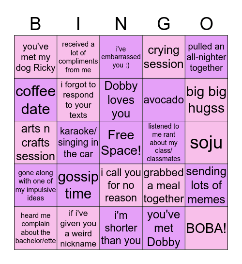 nicole Bingo Card