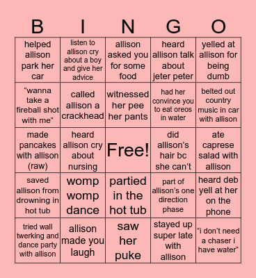 Allison’s Bingo Card