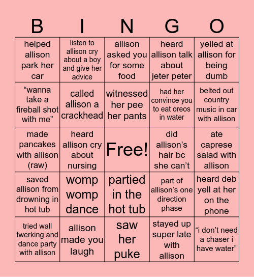 Allison’s Bingo Card
