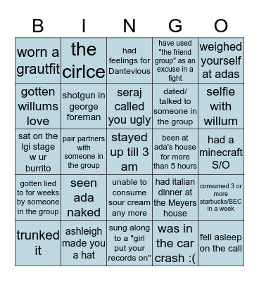 Party Rules Bingo Card