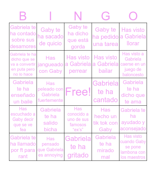 Gabriela’s Bingo Card