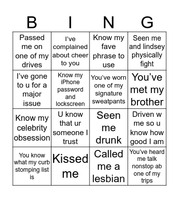 Evans bingo Card