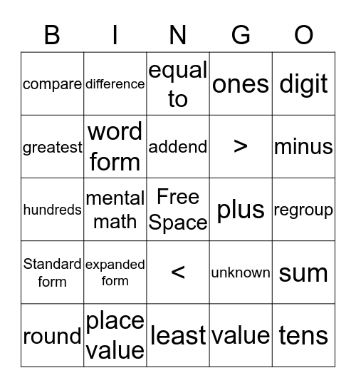 MATH WORD BINGO Card