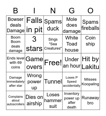 SMB3 Speedrun Bingo Card