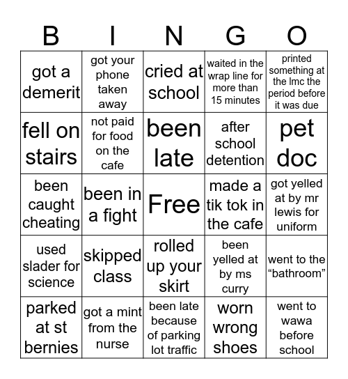 Spalding Bingo Card