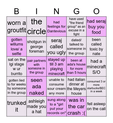 Party Rules Bingo Card